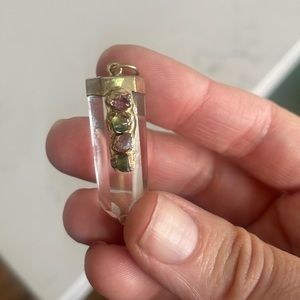 Quartz and tourmaline crystal pendant